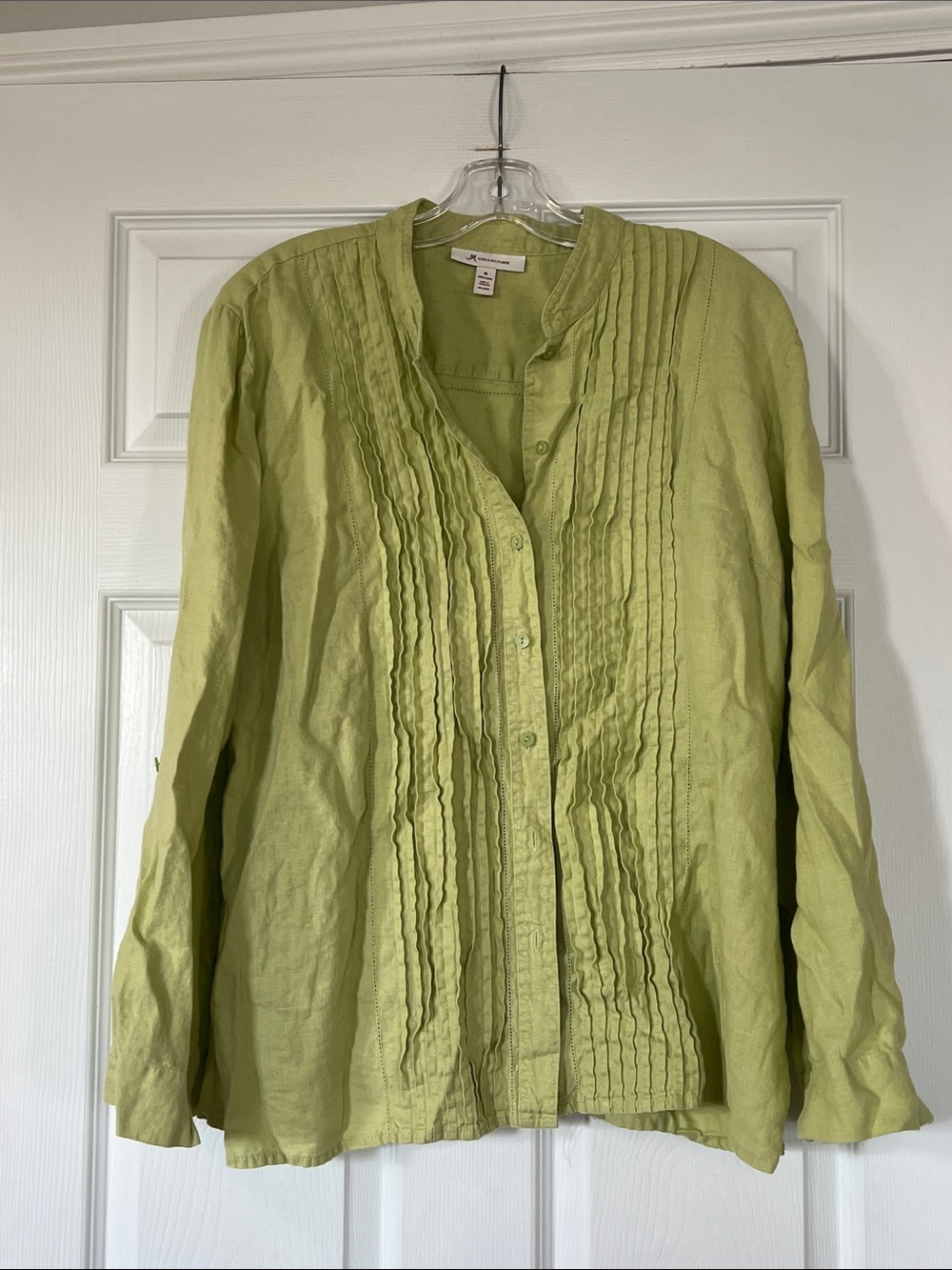 JM Collection 100% linen Lime-Green Pintuck Button-Down Shirt